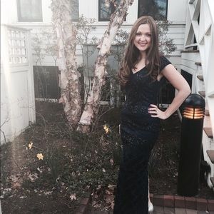 Sue Wong beaded navy gown